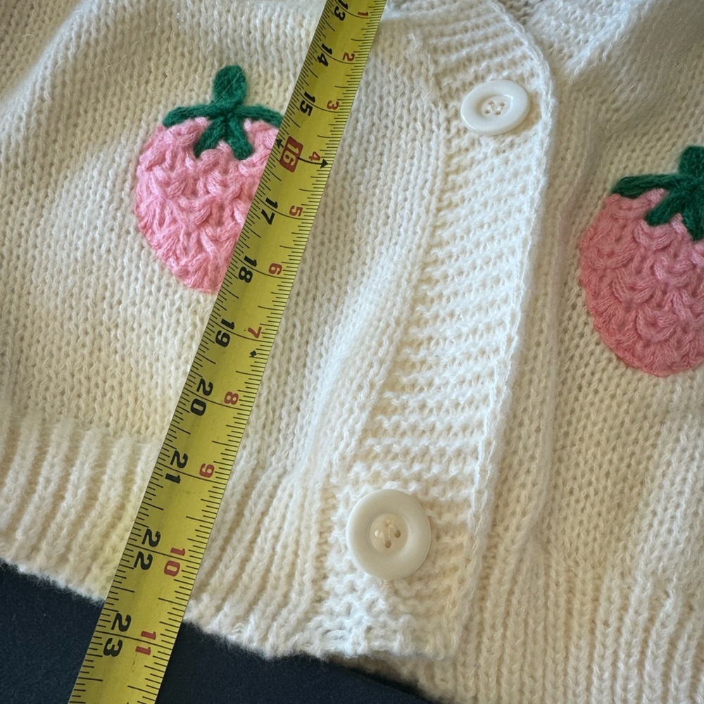 LUNA IVY cream cardigan with ADORABLE pink strawberry design! 🍓🍓soft & sweet! - Picture 6 of 12